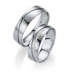 Vigselring Breuning 026270/026280 i palladium med diamant.