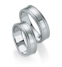 Vigselring Breuning 026170/026180 i palladium med diamant.