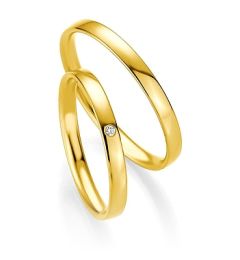 Vigselring Breuning Basic Slim 043010/043020 med diamant i 18 k guld.