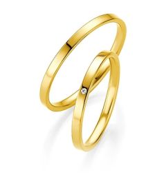 Vigselring Breuning Basic Slim 043090/043100 med diamant i 18 k guld.