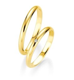 Vigselring Breuning Basic Slim 043110/043120 med diamant i 18 k guld.