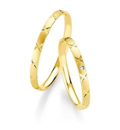 Vigselring Breuning Basic Slim 043170/043180 med diamant i 18 k guld.